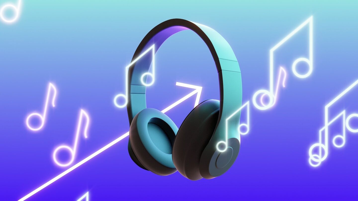 Spotify'ın basın odasında yayımladığı, mor-mavi arka plan önünde turkuaz kulaklık ve neon müzik notalarından oluşan tanıtım görseli