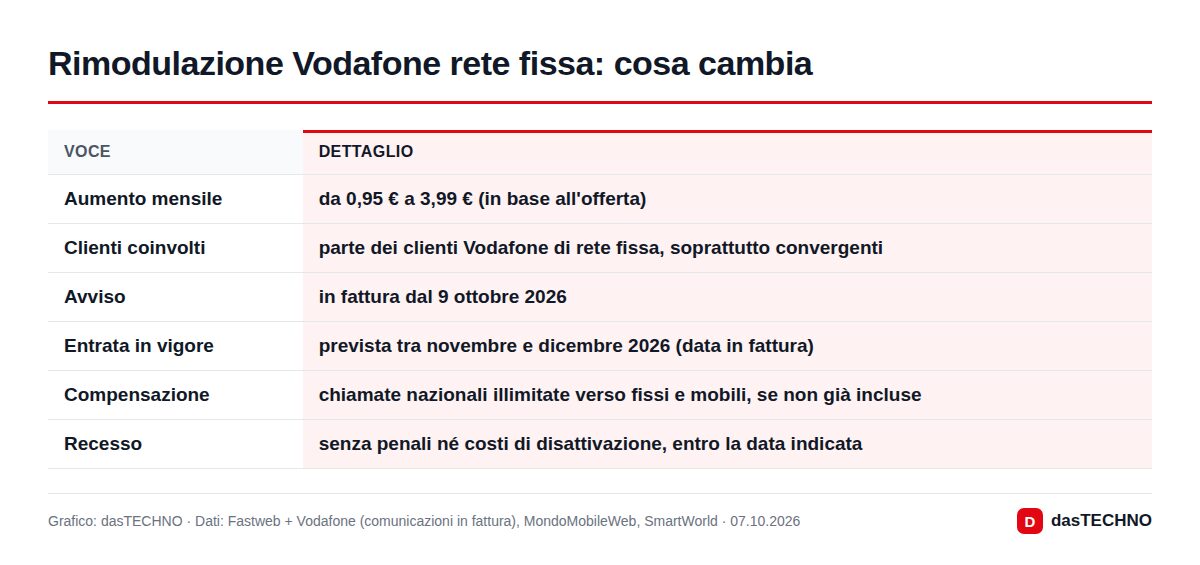 Rimodulazione Vodafone rete fissa: cosa cambia