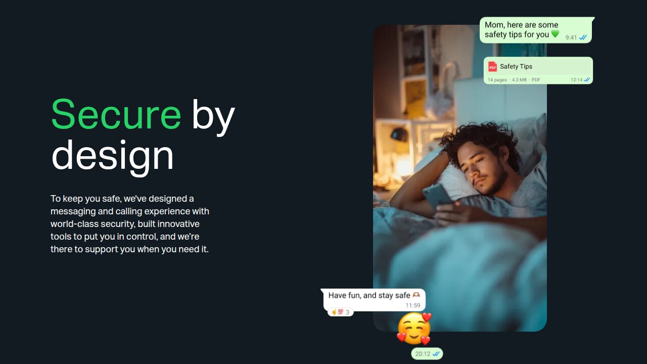 WhatsApp'ın resmi güvenlik sayfasının "Secure by design" başlıklı giriş bölümü