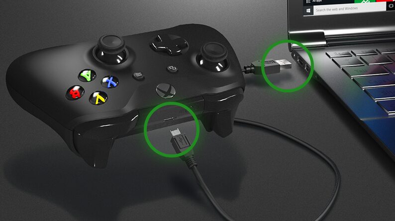 Xbox kolunun USB kabloyla dizüstü bilgisayara bağlanması