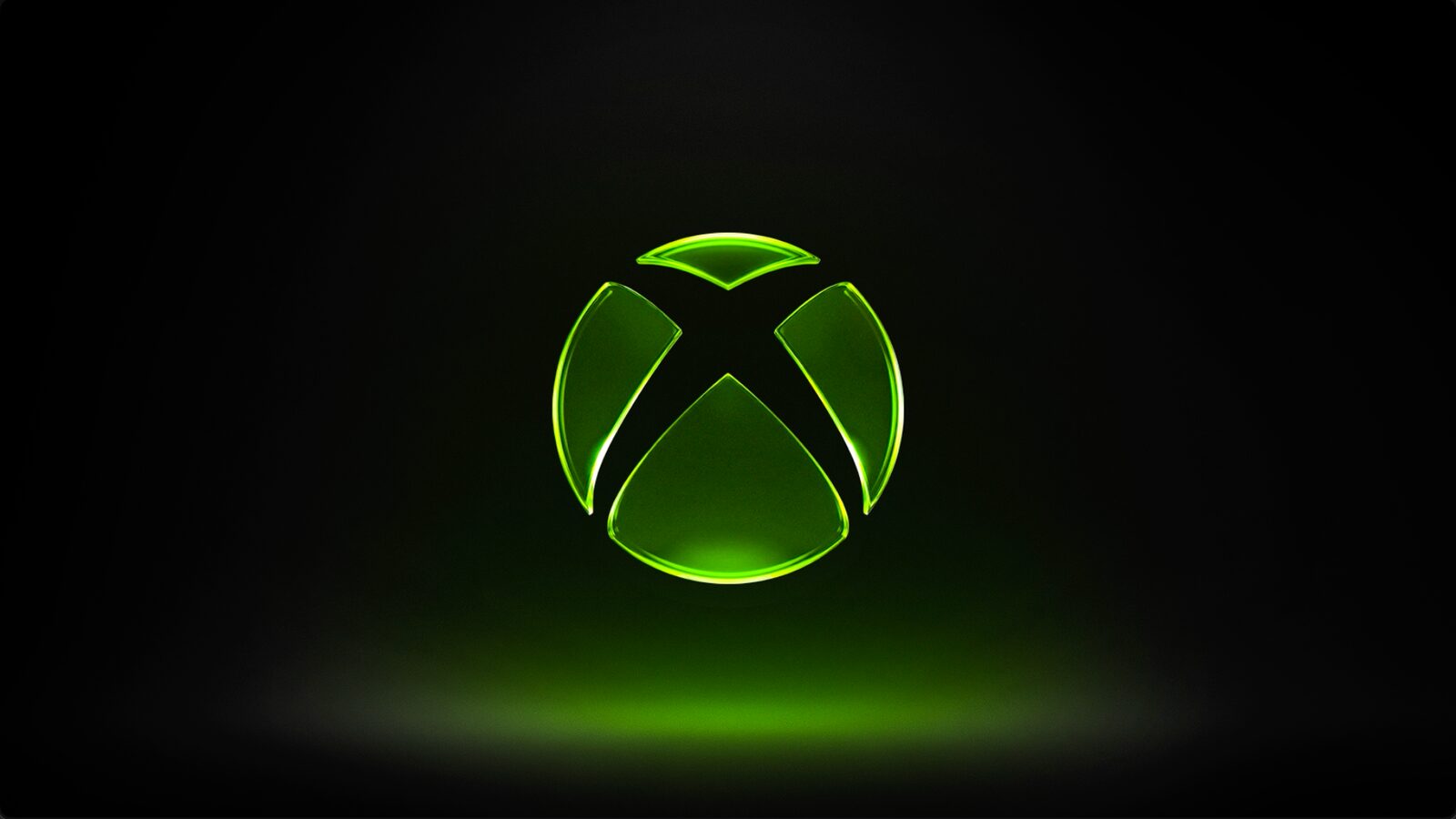 Siyah zemin üzerinde yeşil ışıklı Xbox logosu